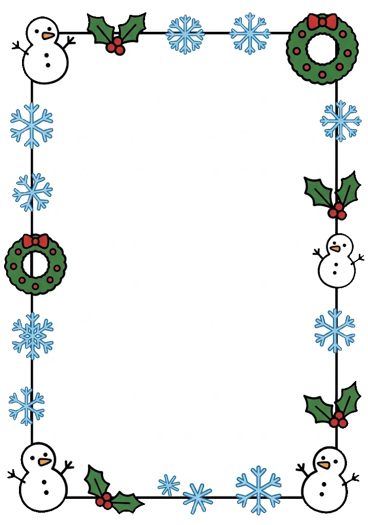 12月のA4台紙（雪の結晶とリース）（カラー）
