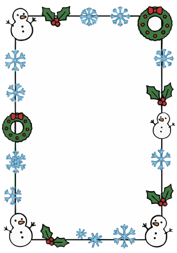 12月のA4台紙（雪の結晶とリース）（カラー）
