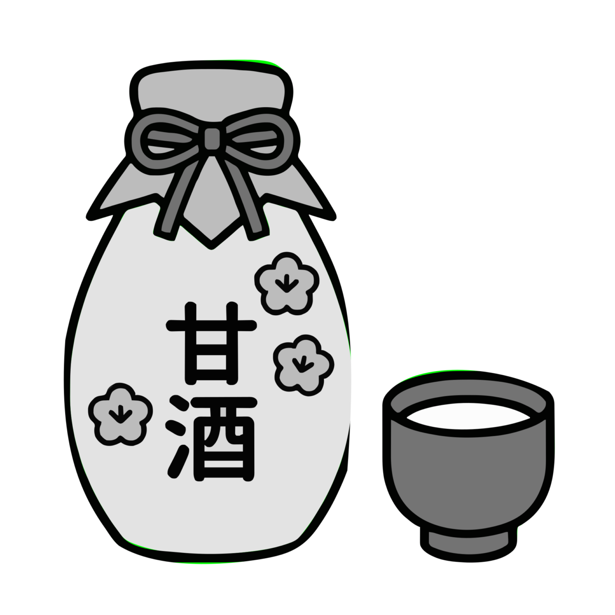 甘酒とおちょこのイラスト無料ダウンロード(モノクロ)