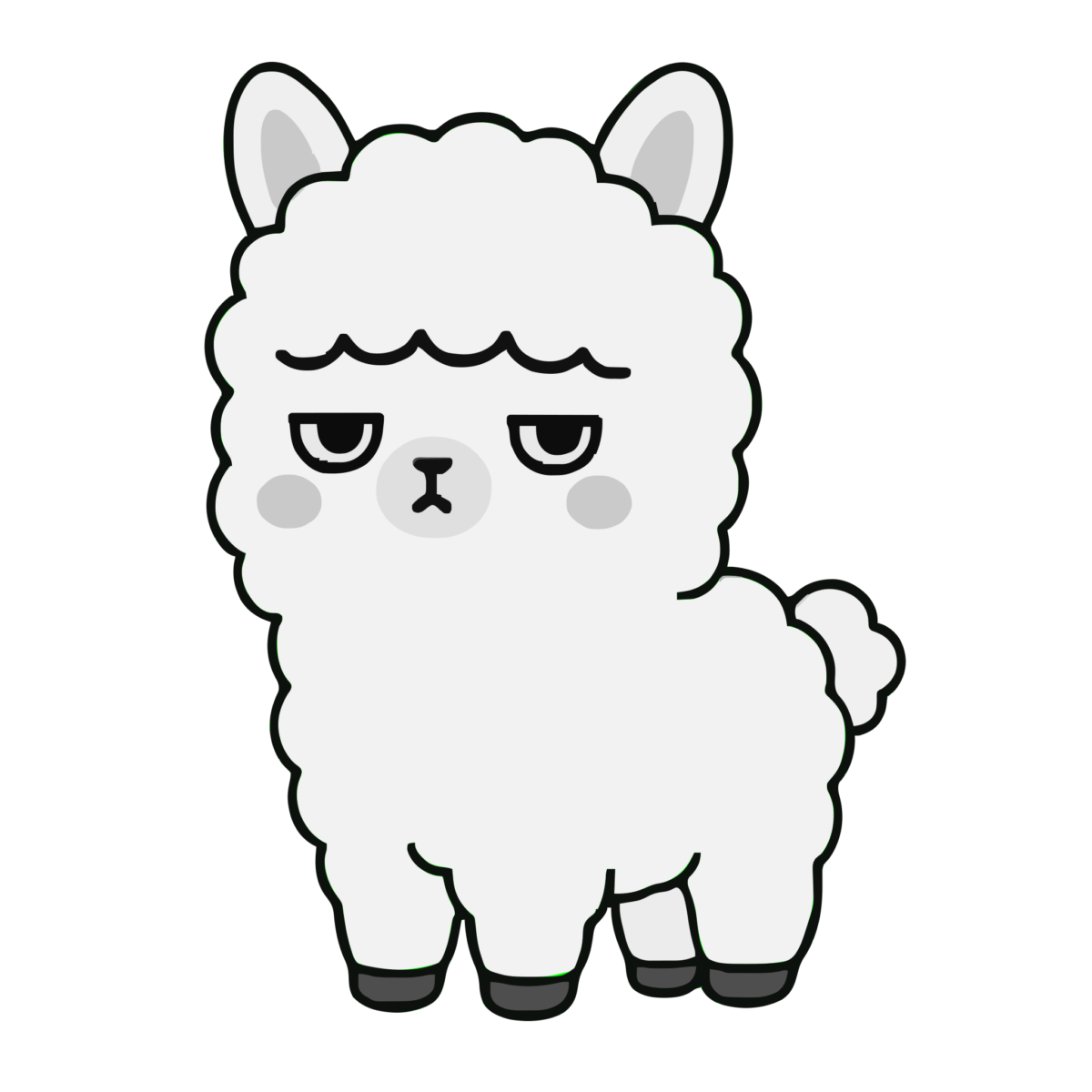 あるぱかのイラスト（かわいい）（モノクロ）