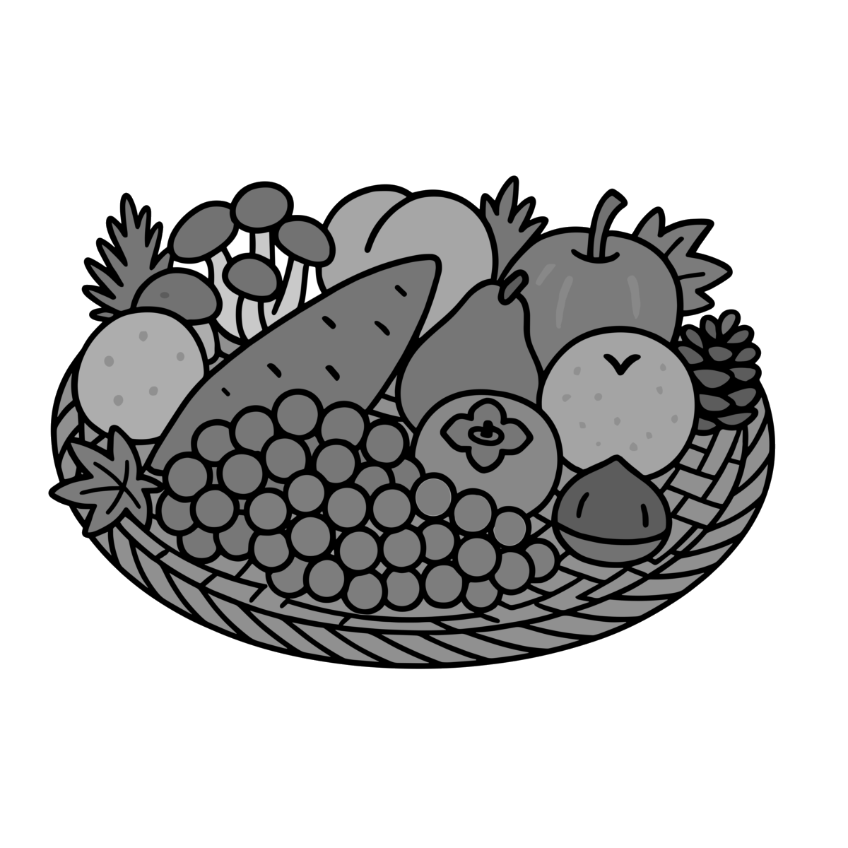 秋の味覚のイラスト無料ダウンロード（モノクロ）