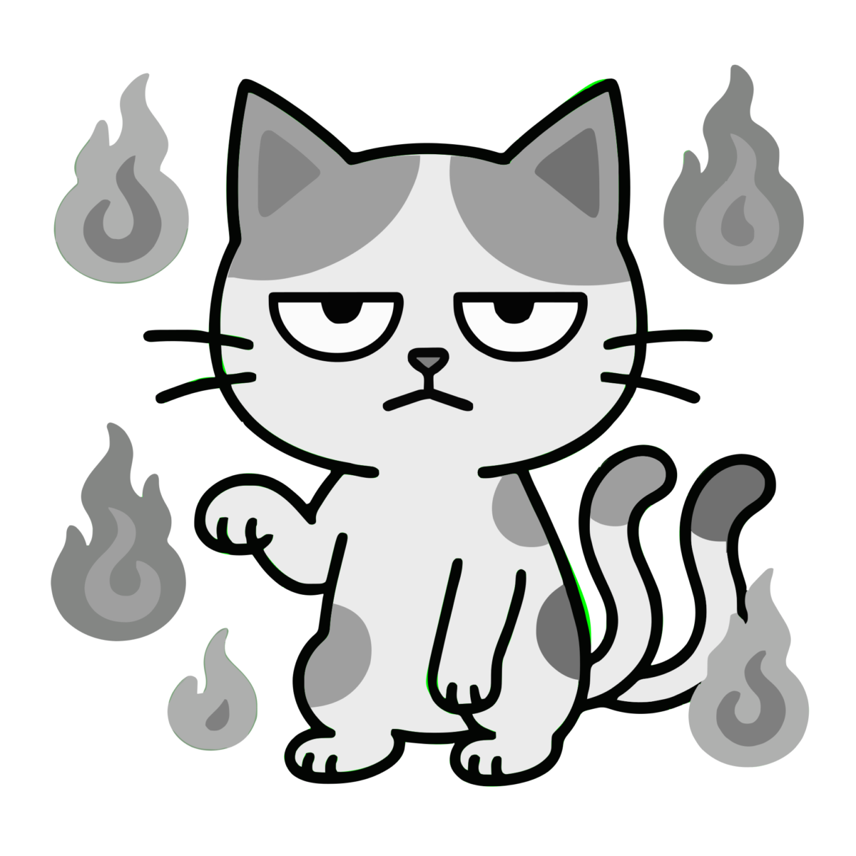 化け猫(三毛)のイラスト無料ダウンロード(モノクロ)