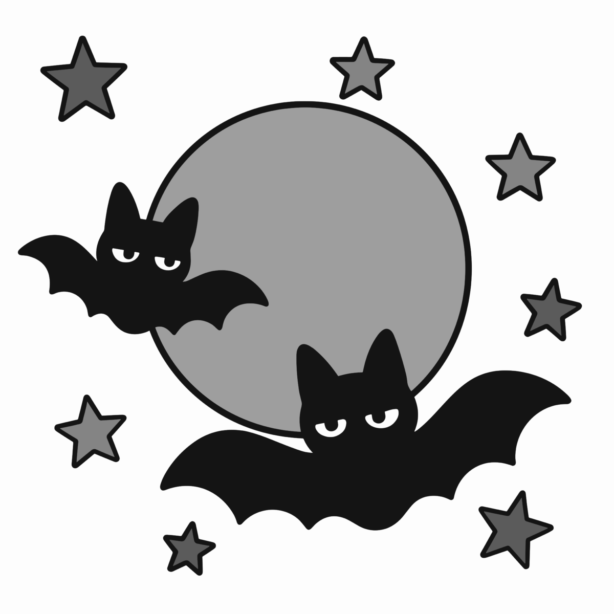 こうもりと満月のイラスト無料ダウンロード（モノクロ）