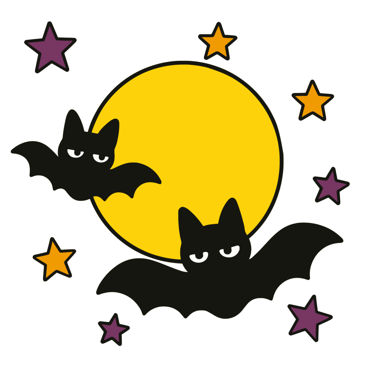 こうもりと満月のイラスト無料ダウンロード（カラー）