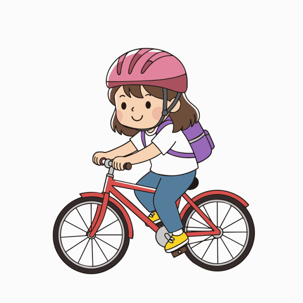 自転車に乗る女の子のイラスト無料ダウンロード（カラー）