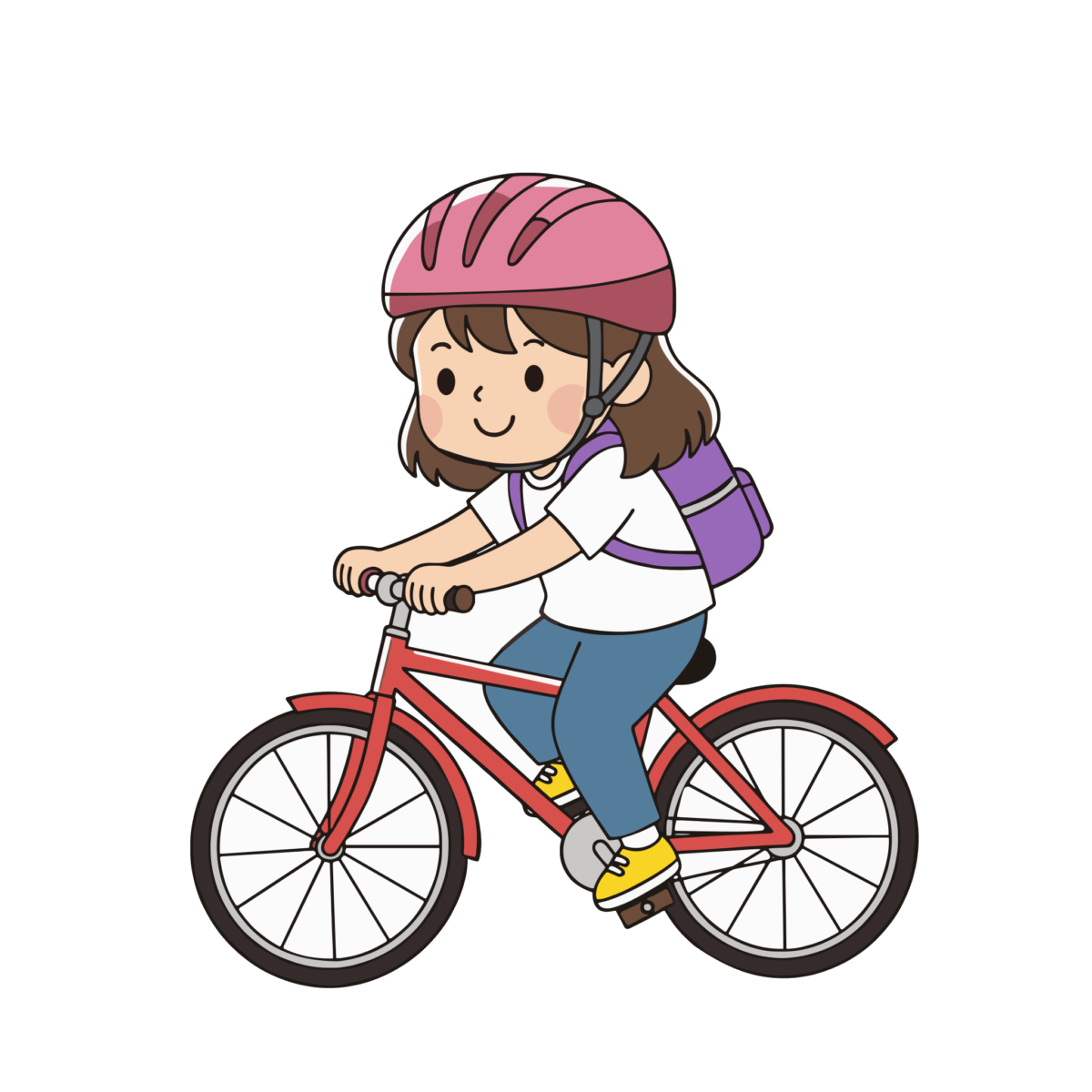 自転車に乗る女の子のイラスト無料ダウンロード（カラー）