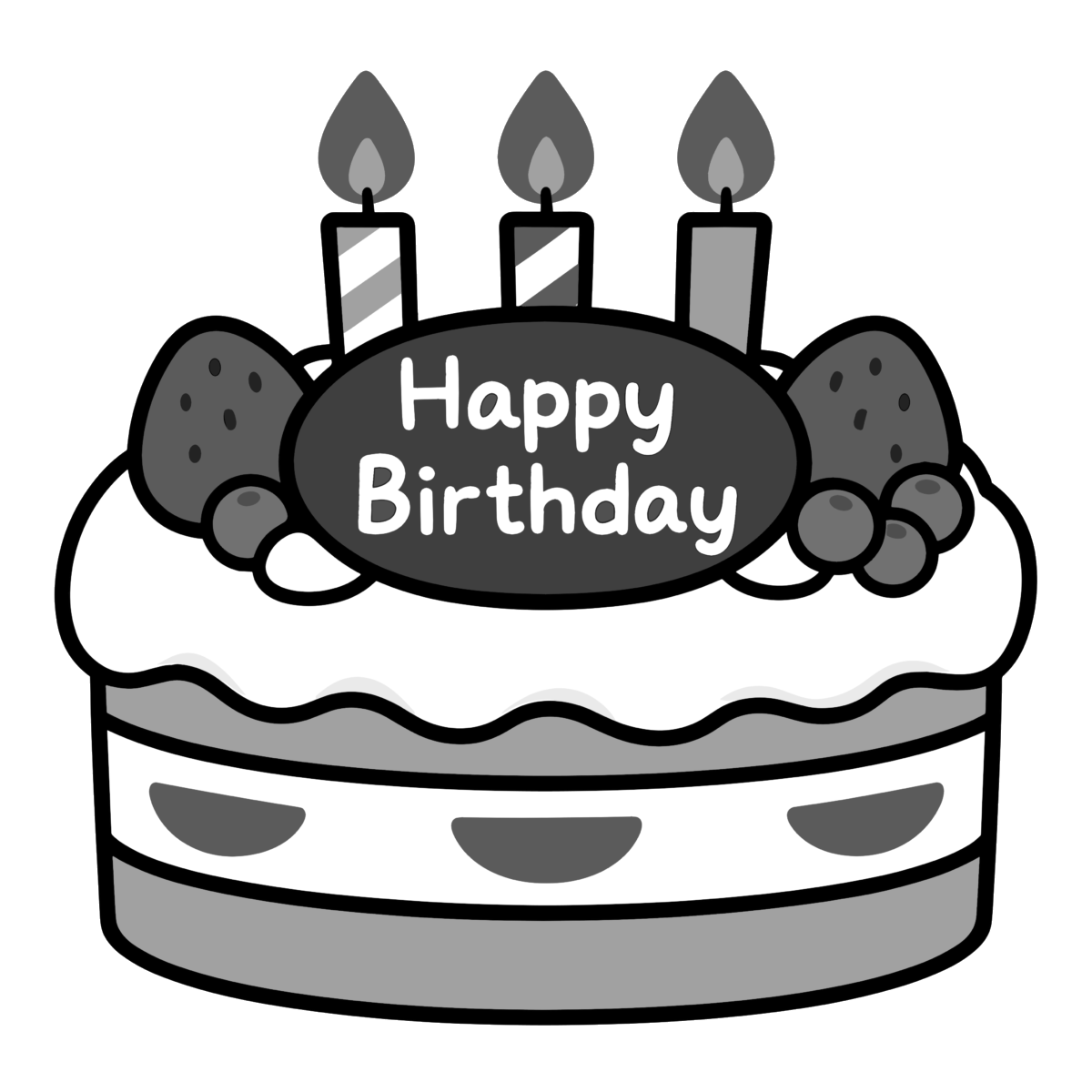 誕生日ケーキのイラスト無料ダウンロード（モノクロ）