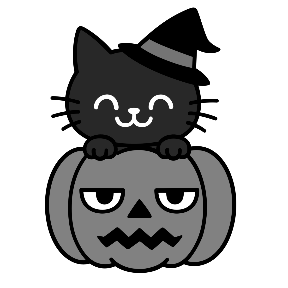 かわいい笑顔の黒ねこイラストとジト目かぼちゃ｜無料素材・アイコン