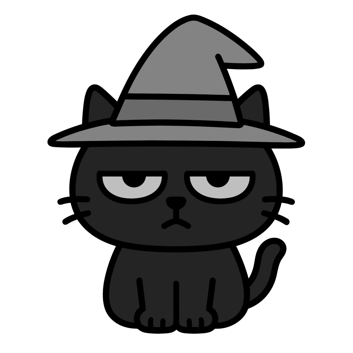 帽子をかぶる黒猫のイラスト無料ダウンロード（モノクロ）