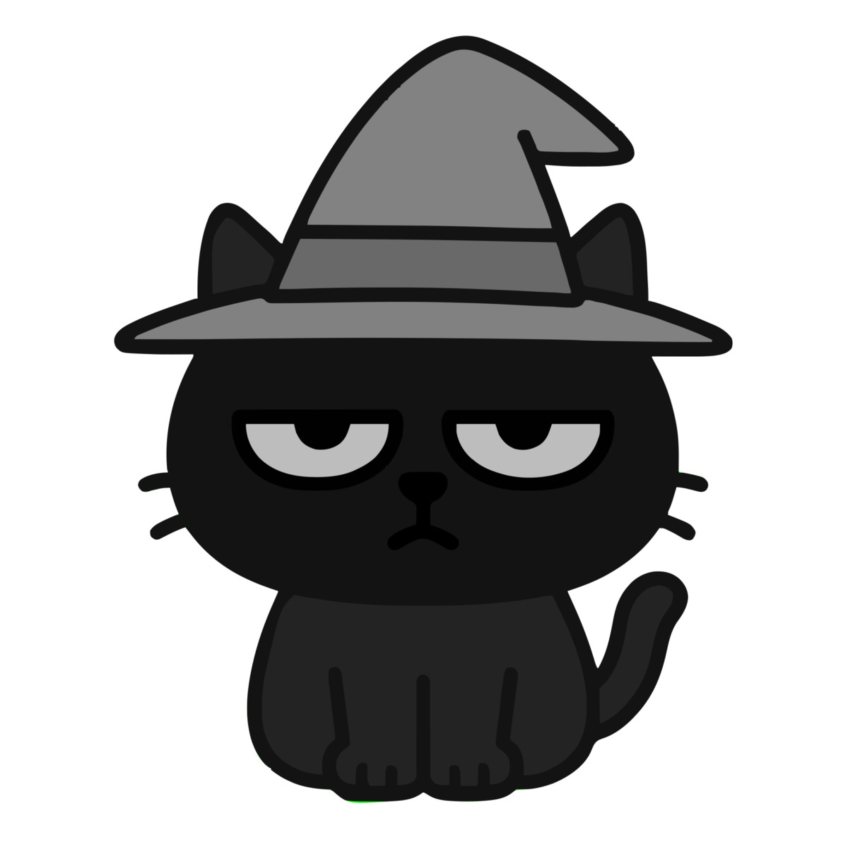 帽子をかぶる黒猫のイラスト無料ダウンロード（モノクロ）