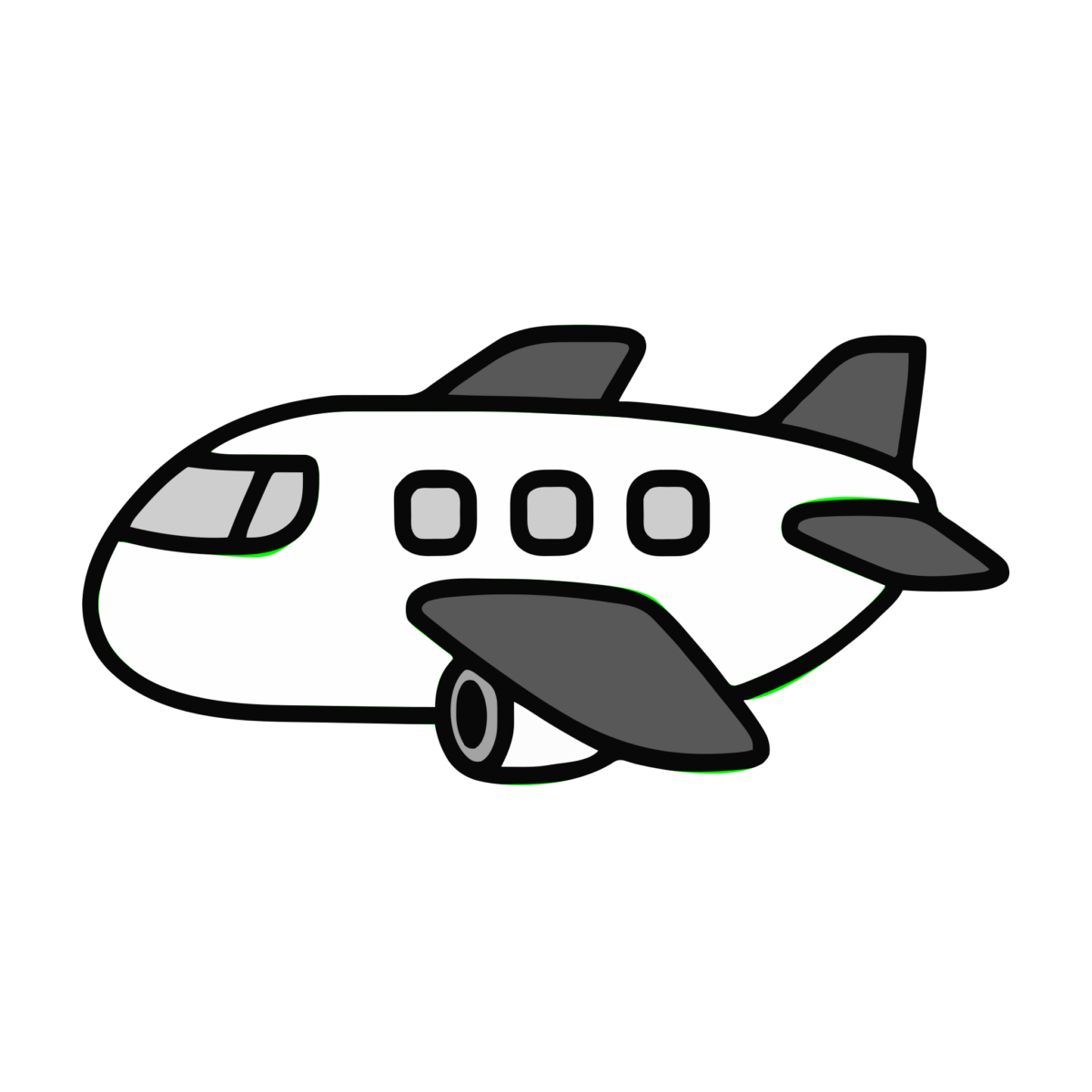 青い翼の飛行機のイラスト無料ダウンロード(モノクロ)