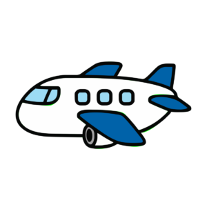 青い翼の飛行機のイラスト無料ダウンロード（カラー）