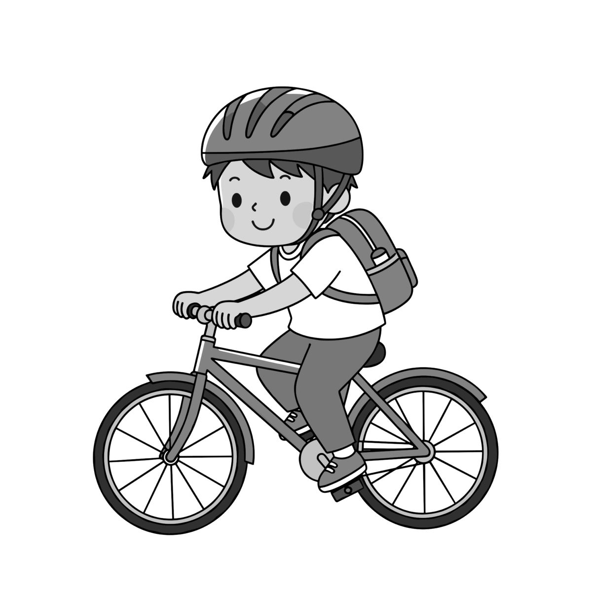 男の子の自転車のイラスト無料ダウンロード（モノクロ）