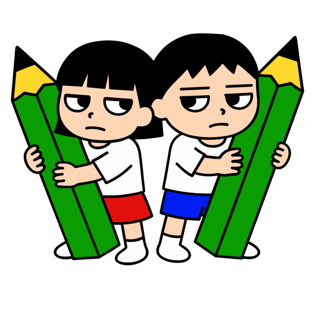 鉛筆 男の子女の子のイラスト無料ダウンロード（カラー）