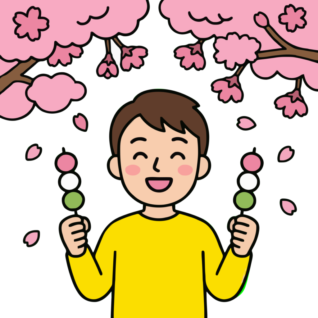 お花見を楽しむ男の子のイラスト無料ダウンロード（カラー）