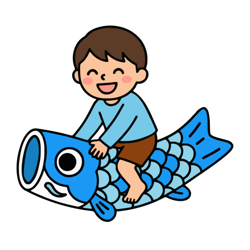 こいのぼりに乗る男の子のイラスト無料ダウンロード（カラー）