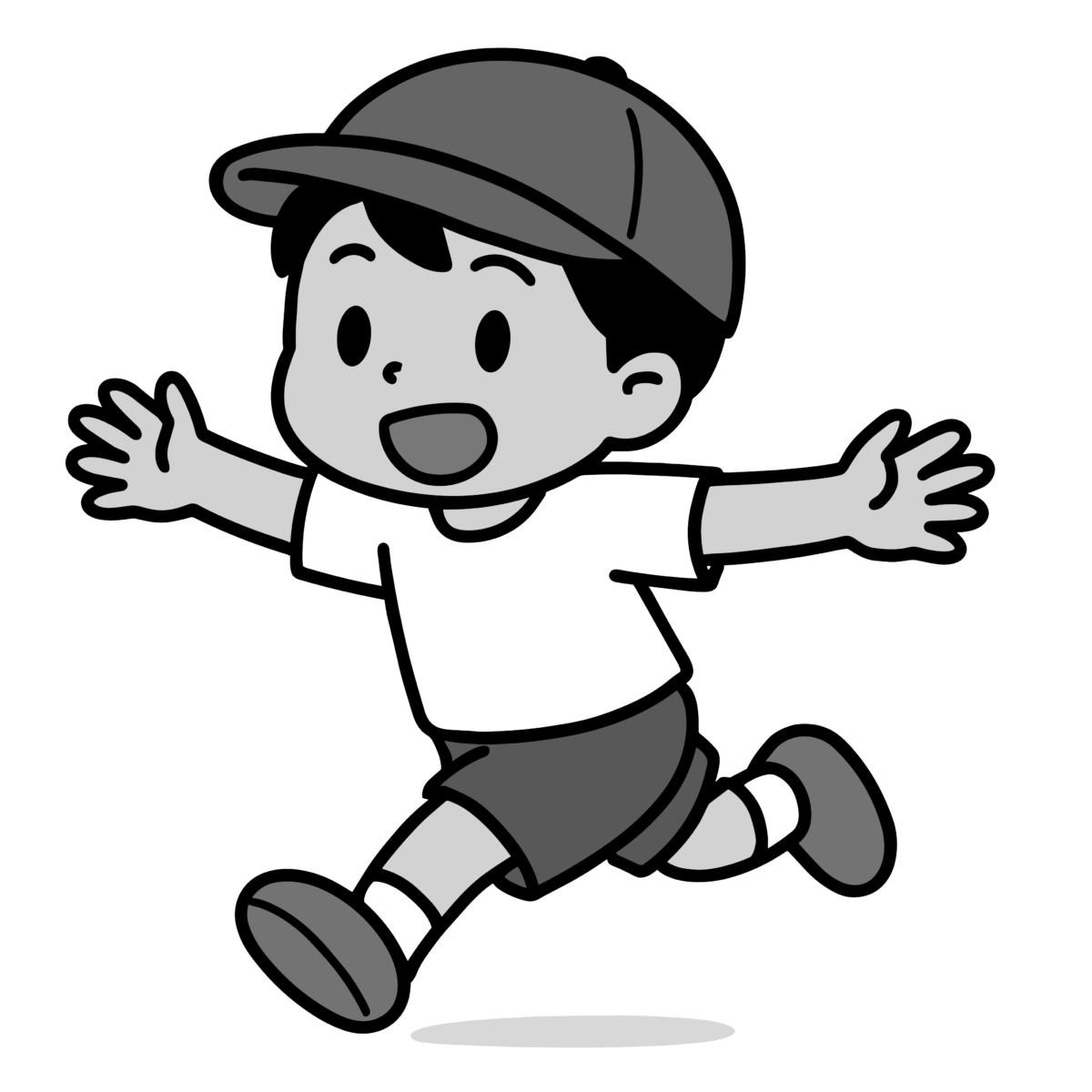 男の子が走るのイラスト無料ダウンロード（モノクロ）