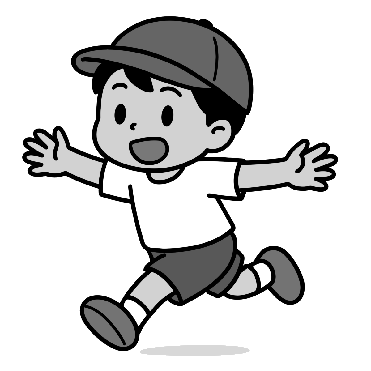 男の子が走るのイラスト無料ダウンロード（モノクロ）