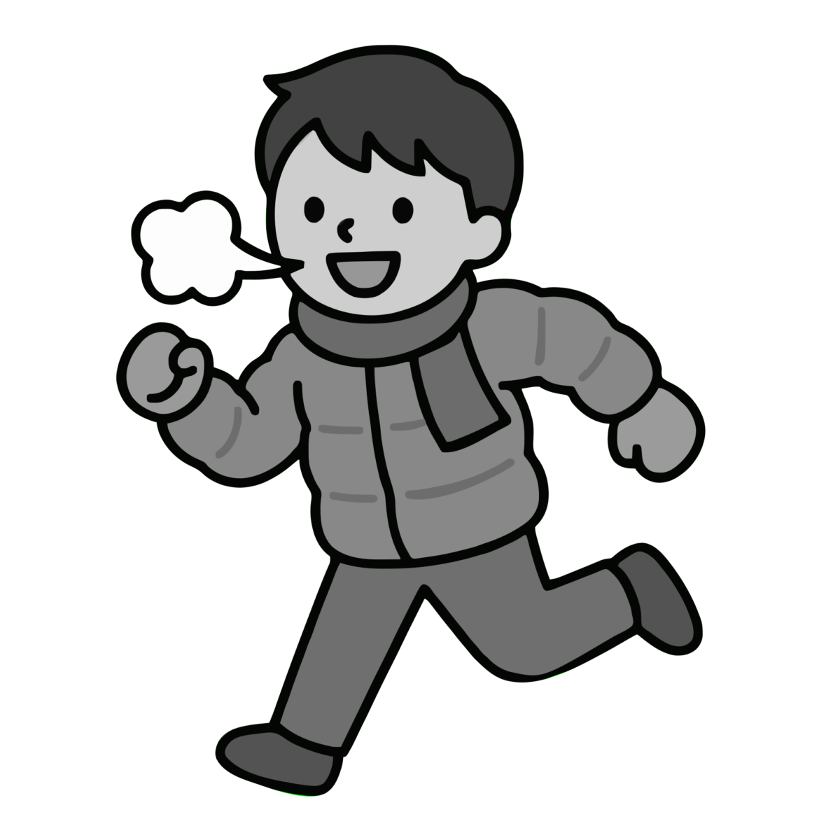 冬服で走る男の子のイラスト無料ダウンロード（モノクロ）
