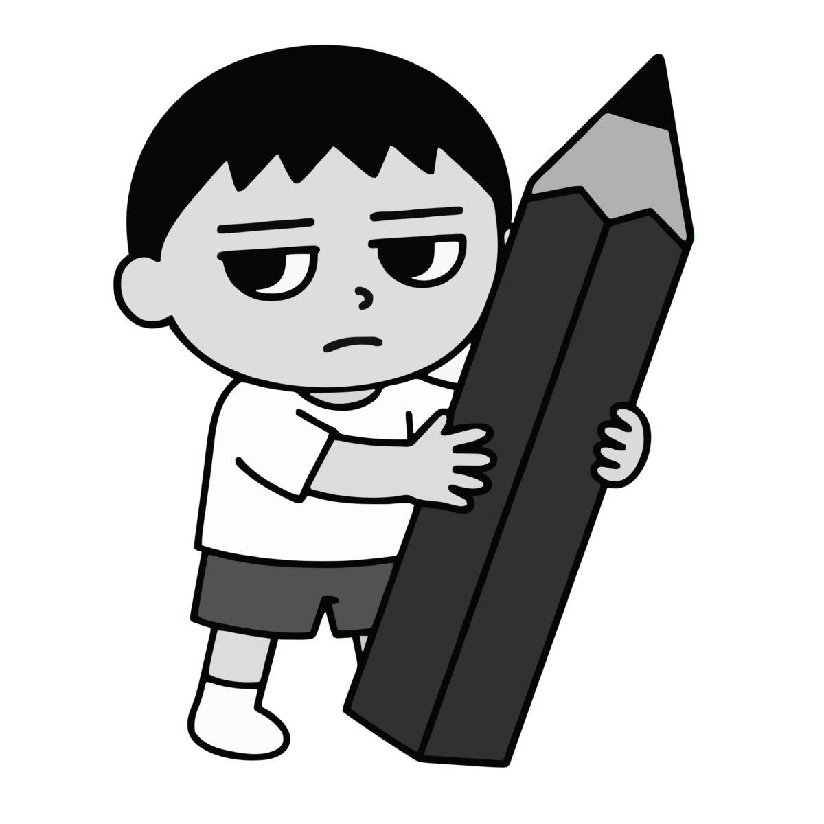 鉛筆 男の子のイラスト無料ダウンロード（モノクロ）