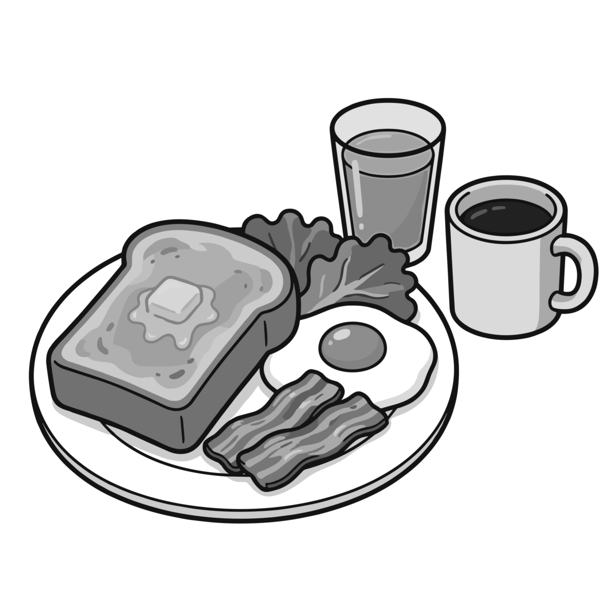 朝食プレートのイラスト無料ダウンロード（モノクロ）