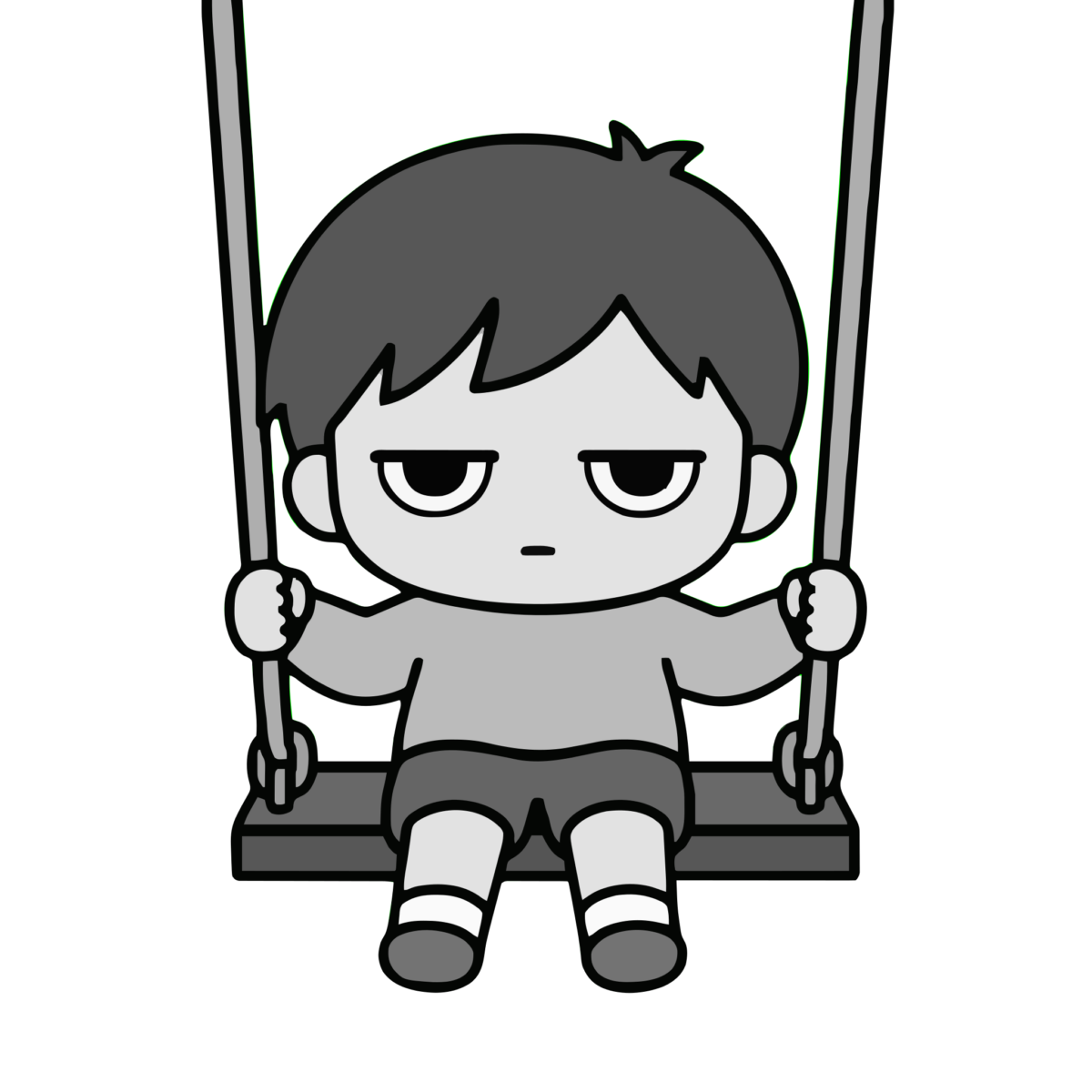ブランコで遊ぶ子どものイラスト(モノクロ)