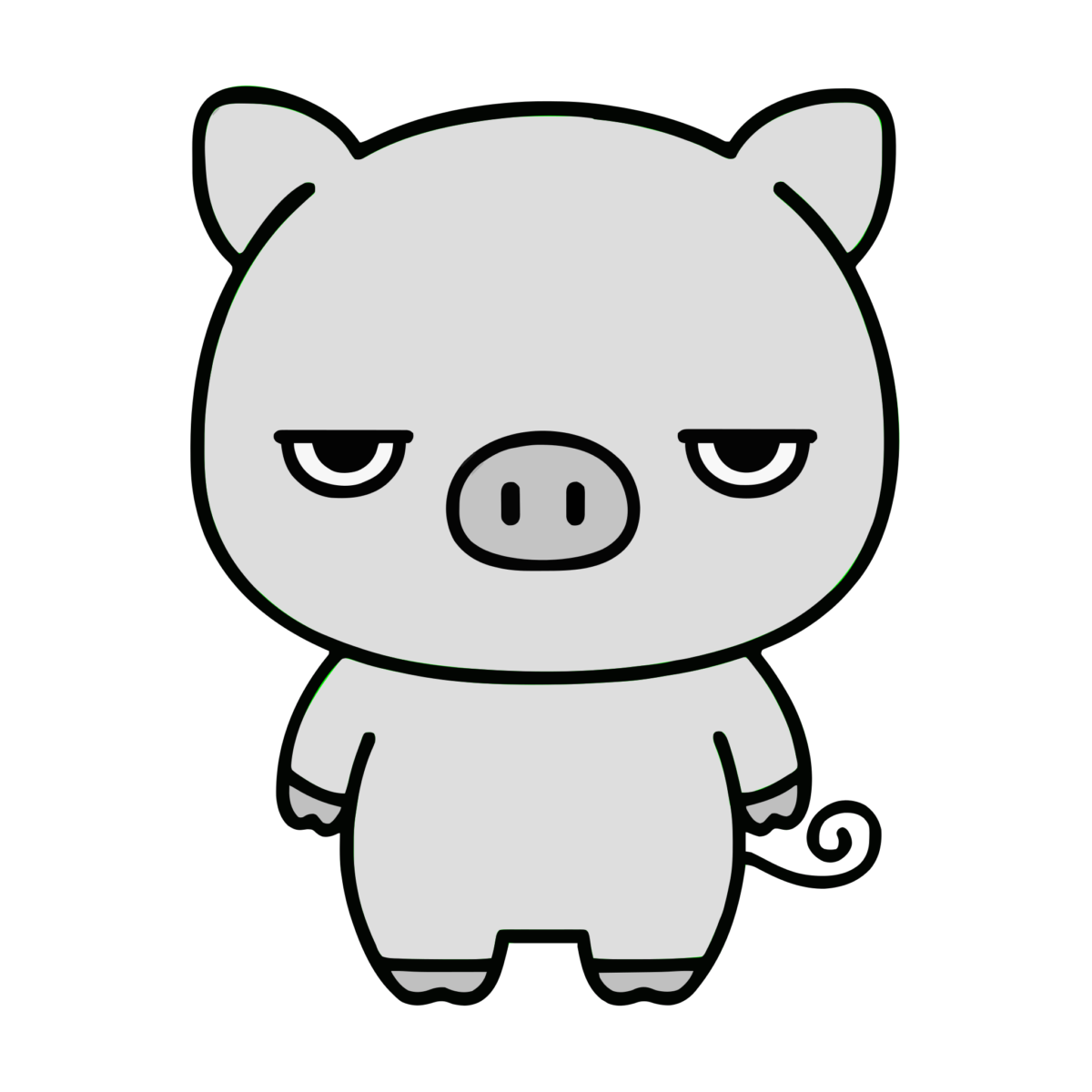 かわいいぶたのイラスト（正面・全身）（モノクロ）