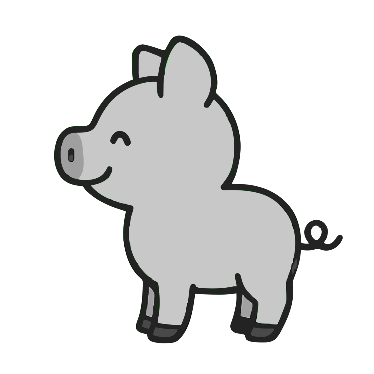 ぶた（横向き）のイラスト無料ダウンロード（モノクロ）