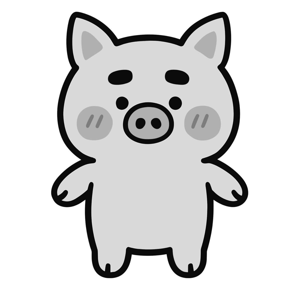 かわいいブタのイラスト無料ダウンロード（モノクロ）
