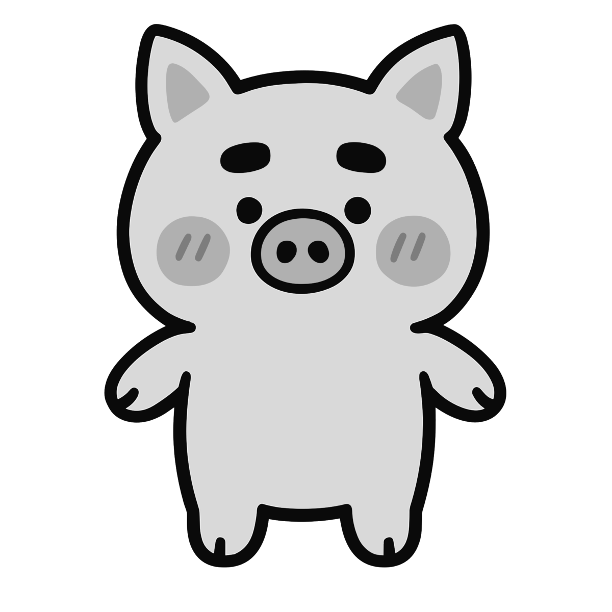かわいいブタのイラスト無料ダウンロード（モノクロ）