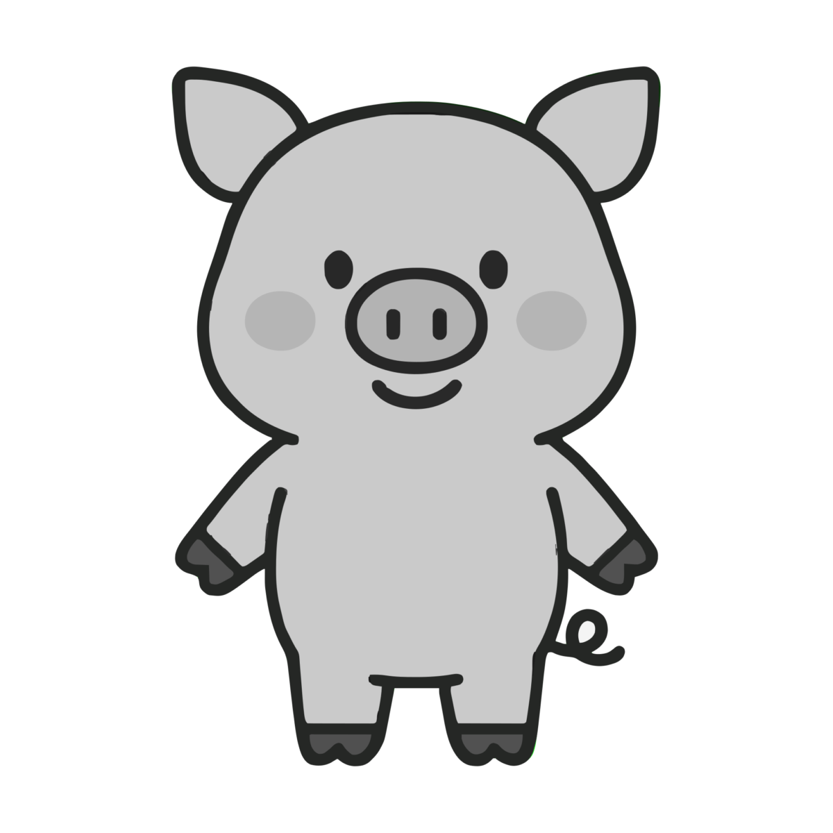 簡単な豚（全身）のイラスト無料ダウンロード（モノクロ）