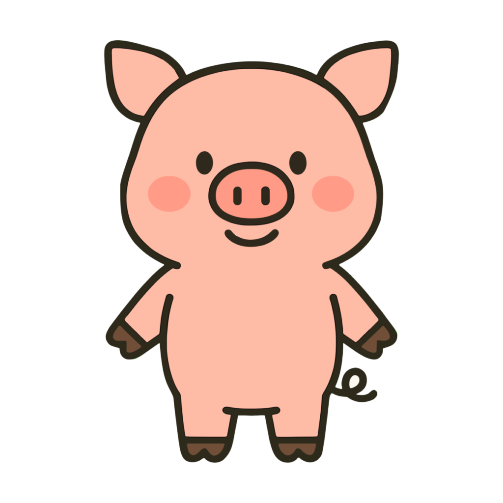 簡単な豚（全身）のイラスト無料ダウンロード（カラー）