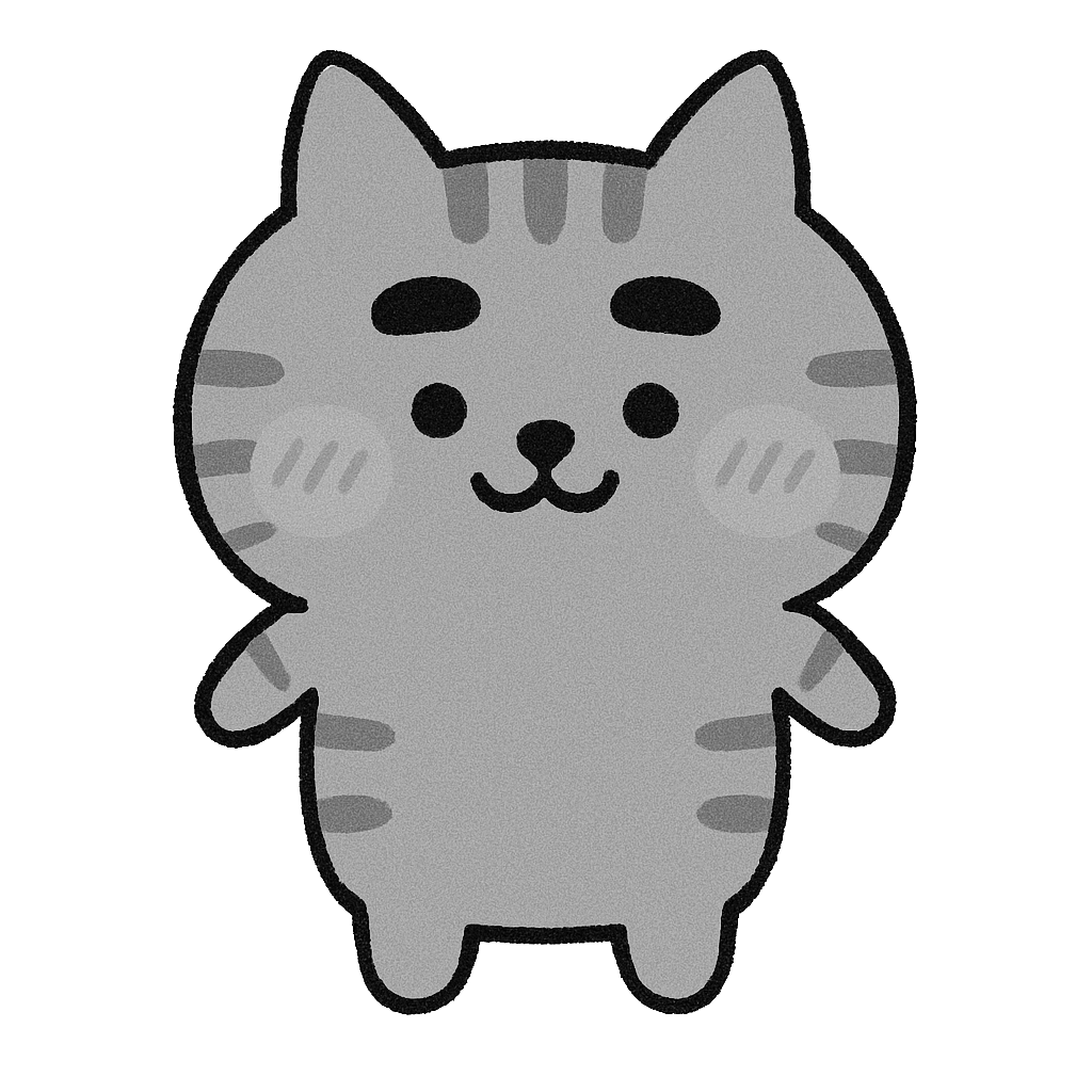 ゆるい茶トラ猫のイラスト無料ダウンロード（モノクロ）