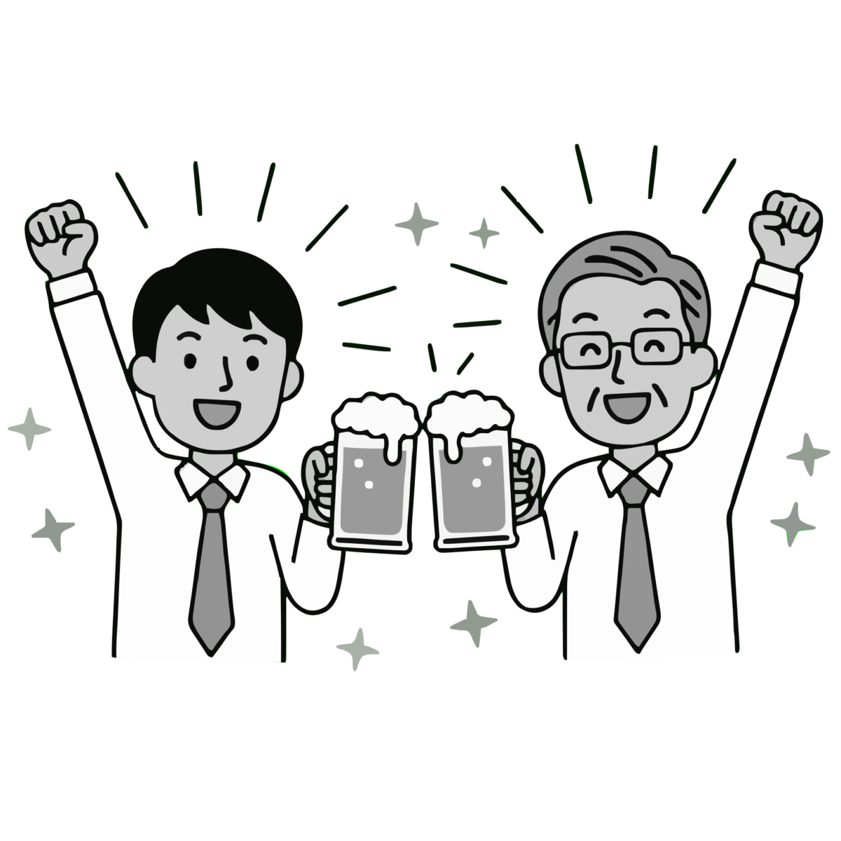 乾杯するビジネスマンのイラスト無料ダウンロード（モノクロ）