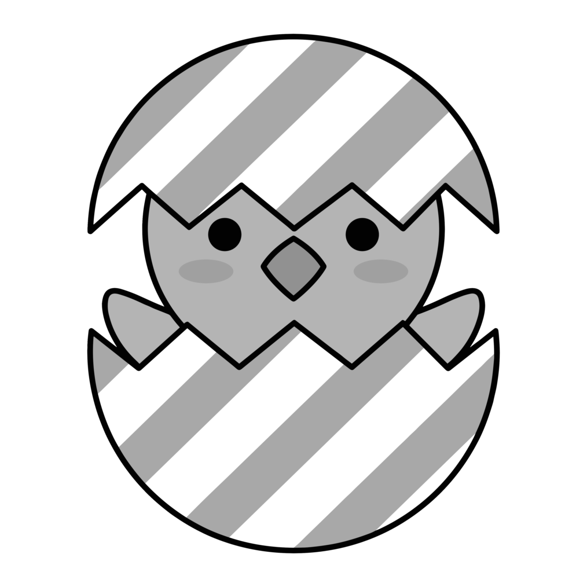 卵から生まれたひよこのイラスト無料ダウンロード（モノクロ）