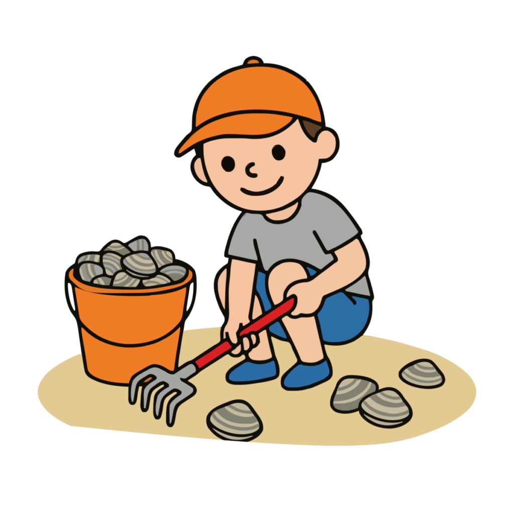 潮干狩りをする男の子のイラスト無料ダウンロード（カラー）
