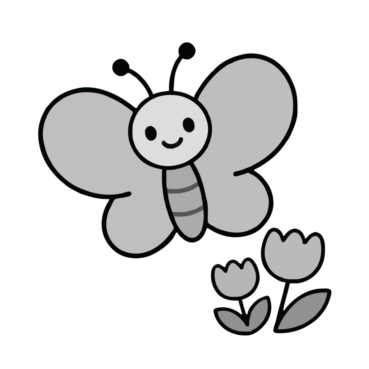 ちょうちょのかわいいイラスト(春)(モノクロ)
