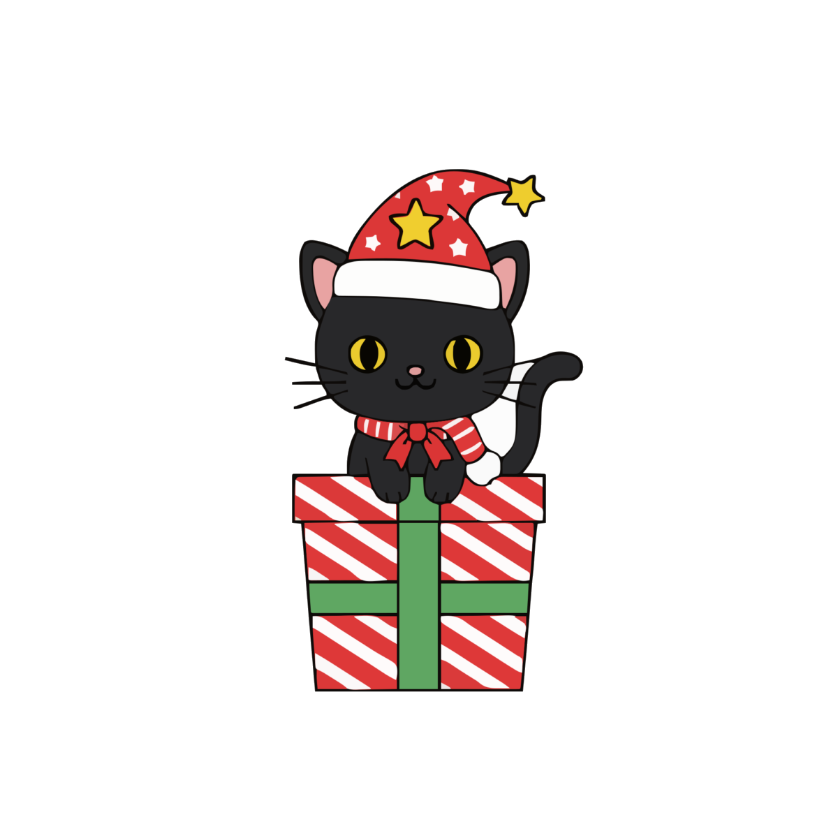 黒ねこのクリスマスのイラスト無料ダウンロード(カラー)