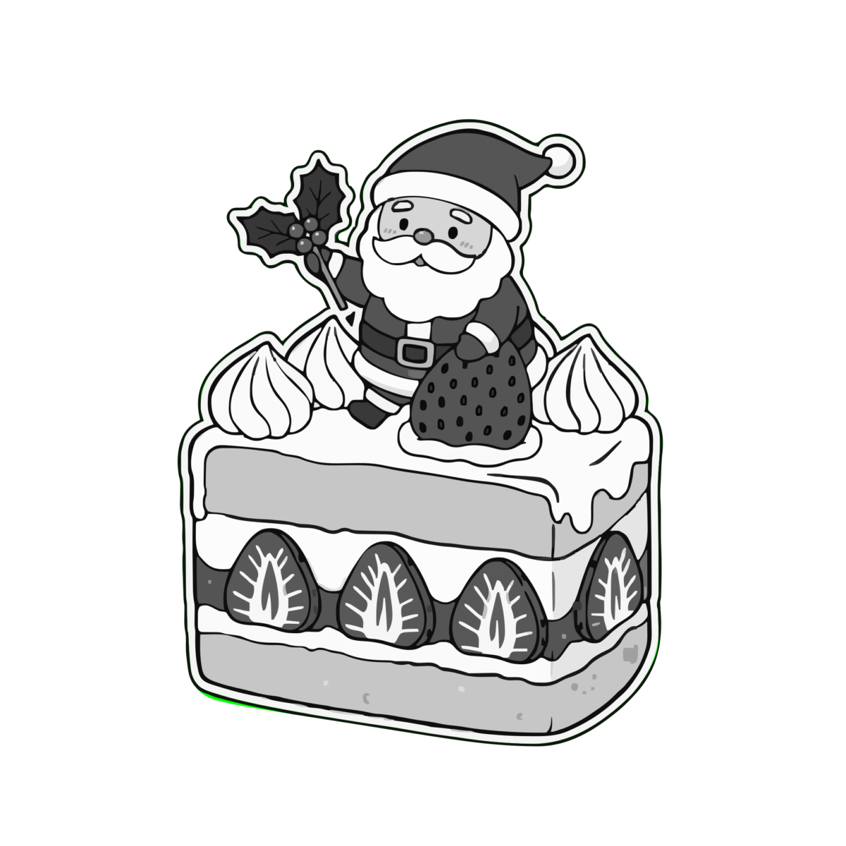 クリスマスケーキ（ショートケーキ）のイラスト無料ダウンロード（モノクロ）
