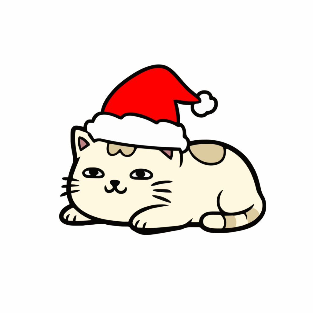 ねこのクリスマスのイラスト無料ダウンロード（カラー）