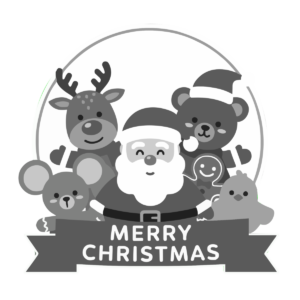 クリスマスキャラクターのイラスト無料ダウンロード（モノクロ）