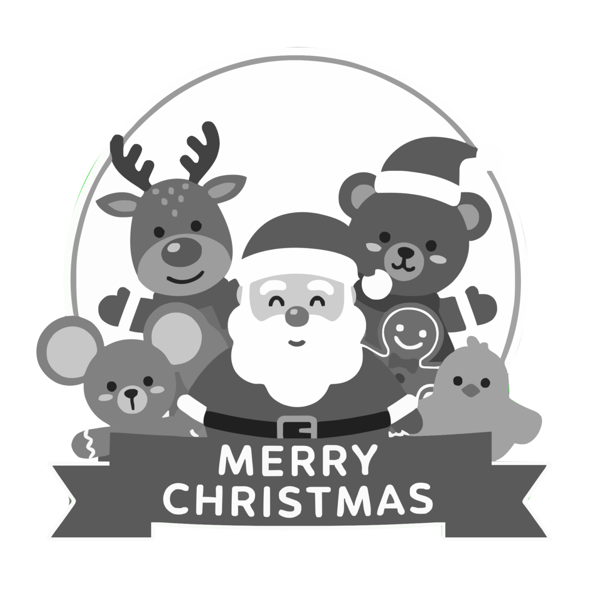 クリスマスキャラクターのイラスト無料ダウンロード（モノクロ）