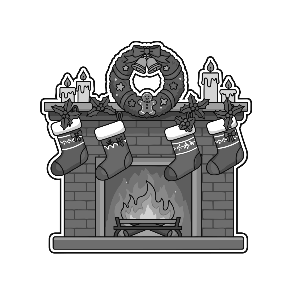 クリスマス暖炉のイラスト無料ダウンロード（モノクロ）