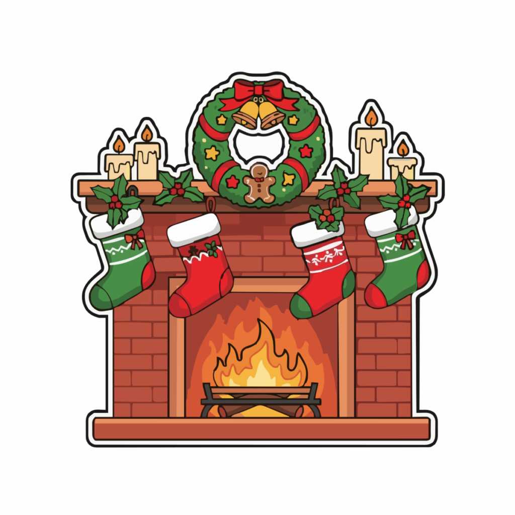 クリスマス暖炉のイラスト無料ダウンロード（カラー）