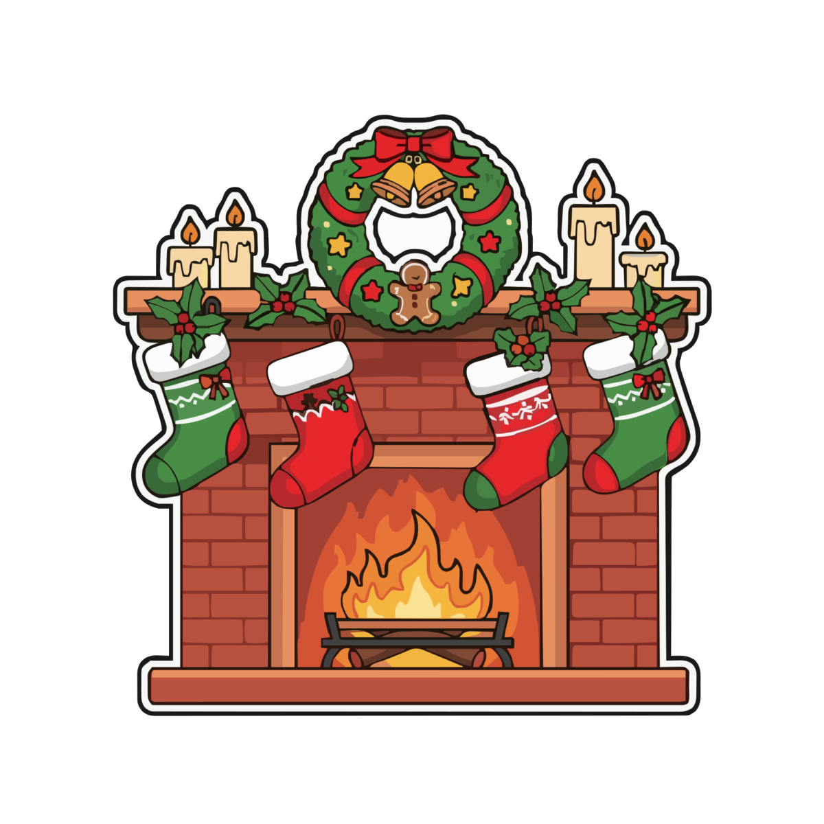 クリスマス暖炉のイラスト無料ダウンロード（カラー）