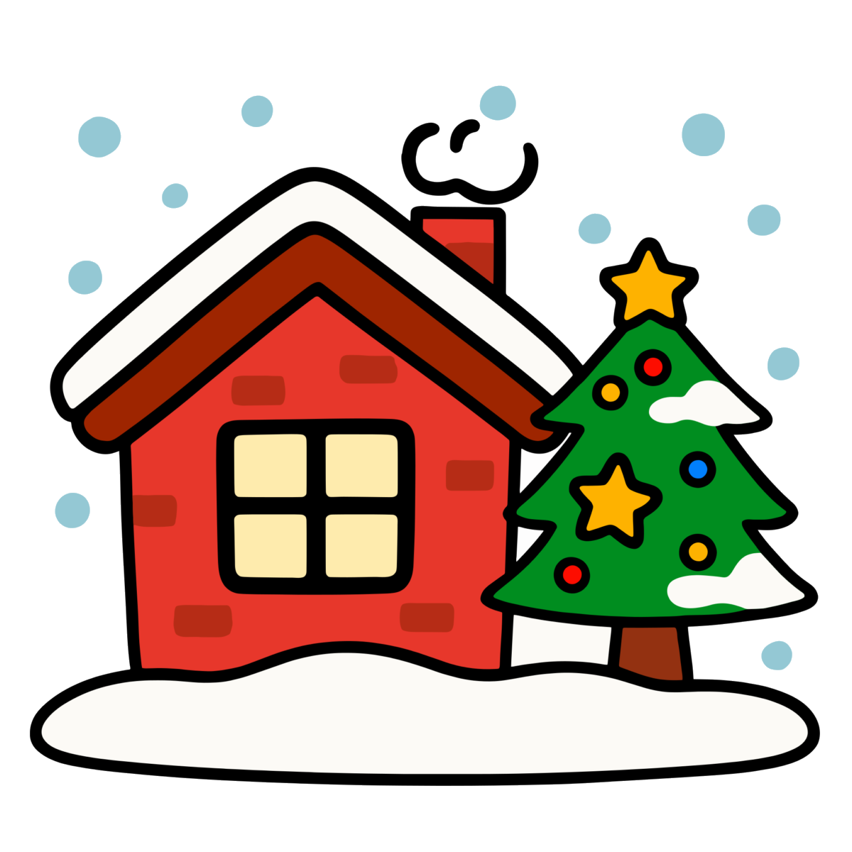 クリスマスの家とツリーのイラスト無料ダウンロード（カラー）