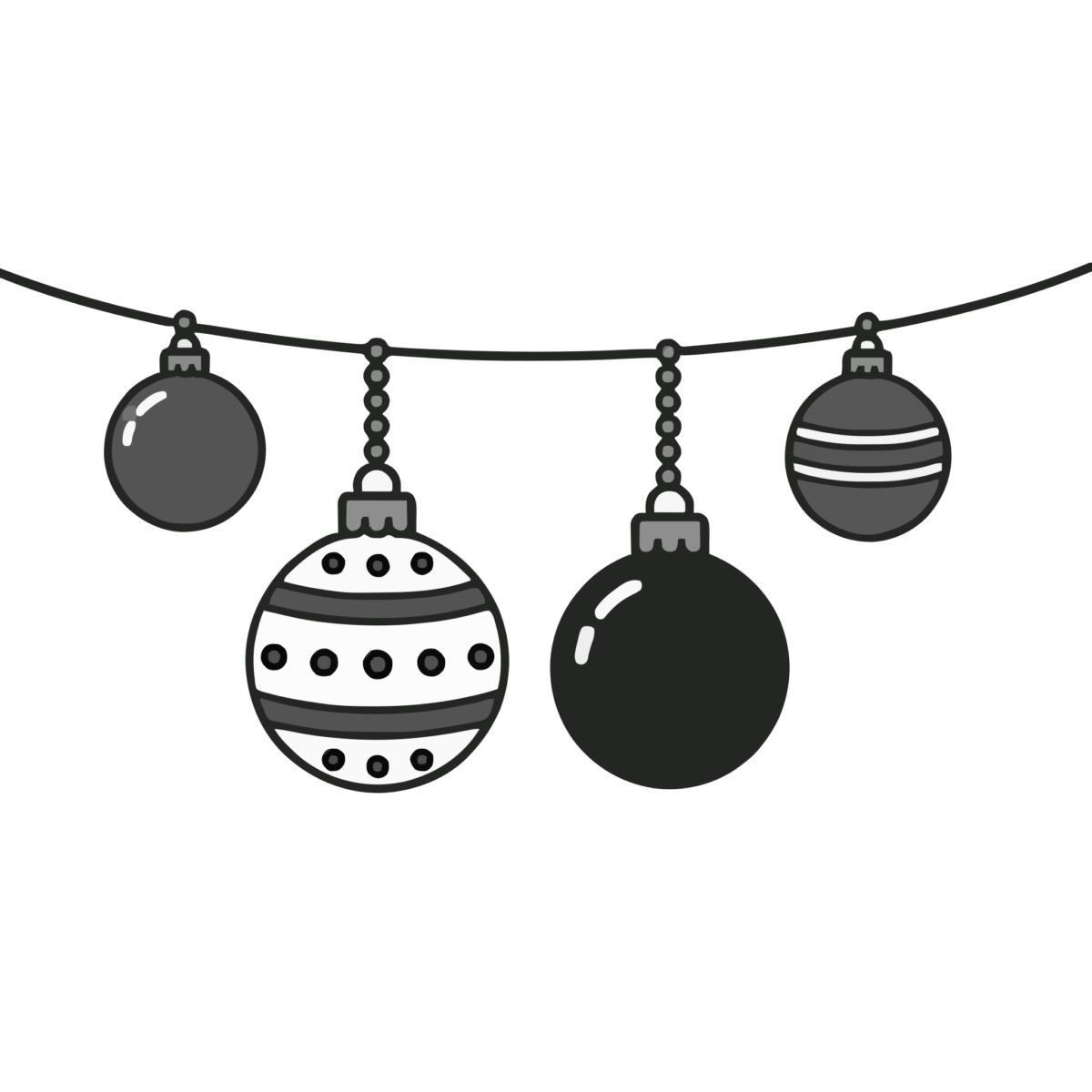 クリスマスオーナメントのイラスト無料ダウンロード(モノクロ)