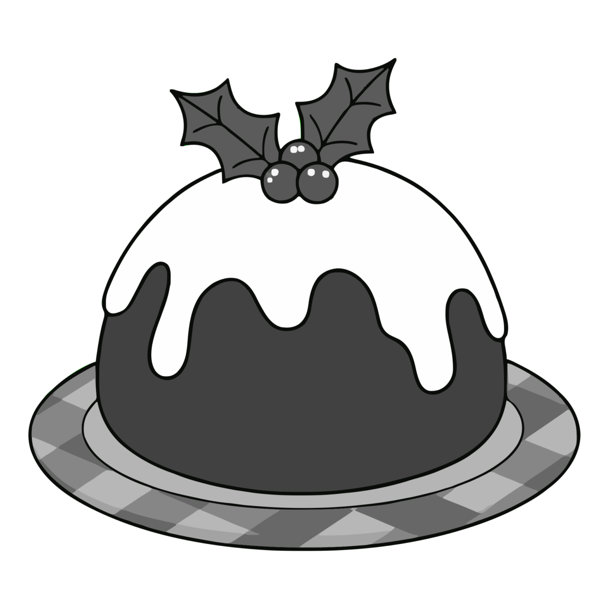 クリスマスプディングのイラスト無料ダウンロード（モノクロ）