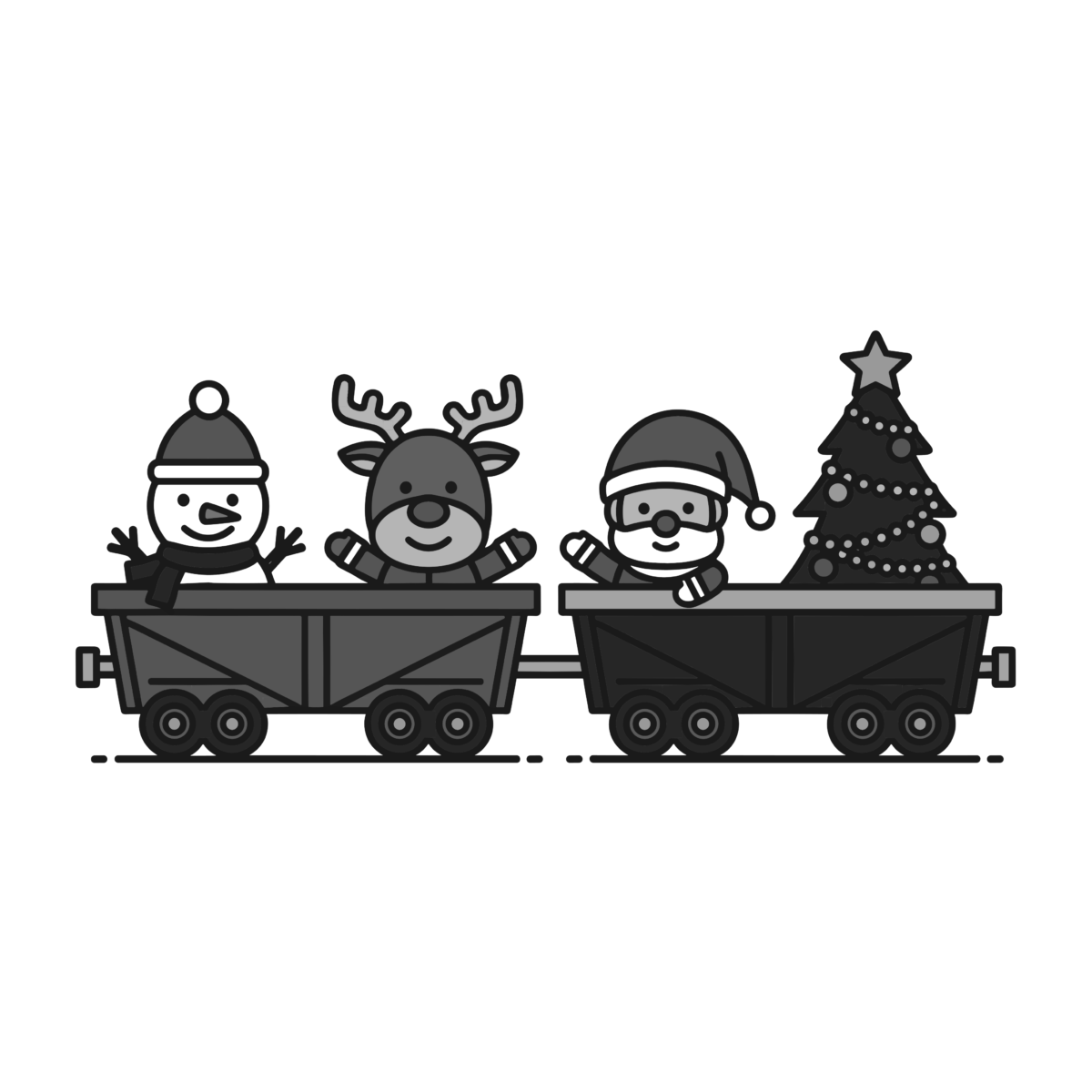 クリスマストレインのイラスト無料ダウンロード（モノクロ）