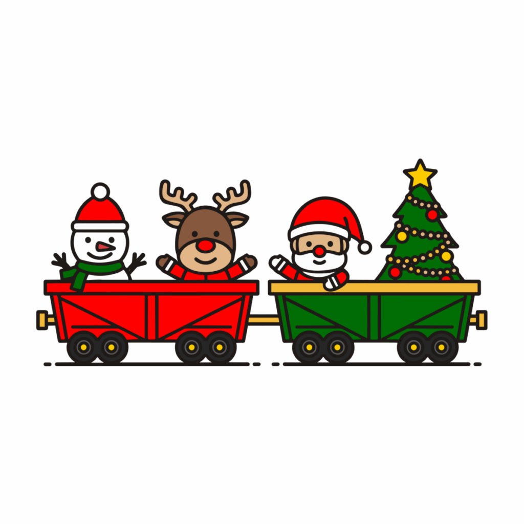 クリスマストレインのイラスト無料ダウンロード（カラー）